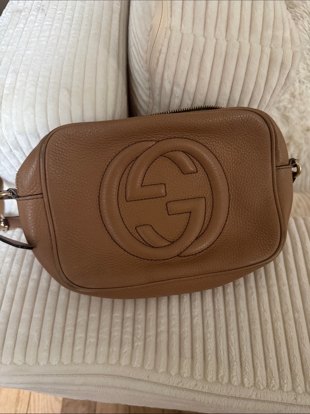 Gucci Tan Soho Leather Crossbody Bag with Embossed GG